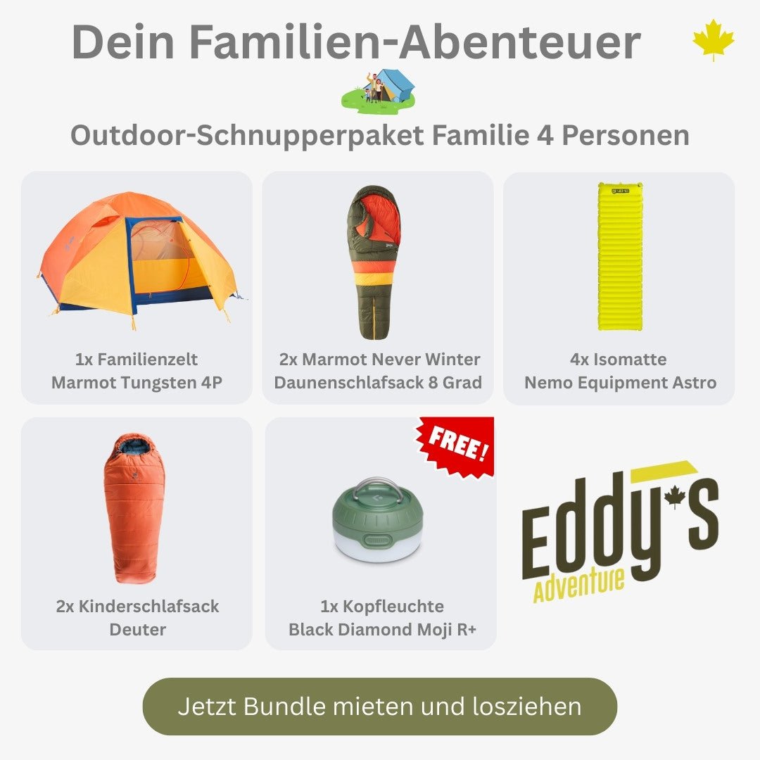 Outdoor - Schnupperpaket Familie 4 Personen Bundle mieten I Eddy's Adventure