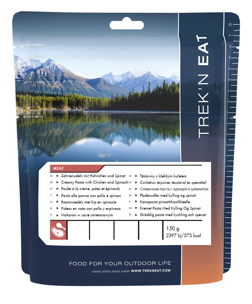 Trekking - Nahrung gefriergetrocknet | Trek'n Eat Sahnenudeln mit Hühnchen und Spinat | Eddy's Adventure
