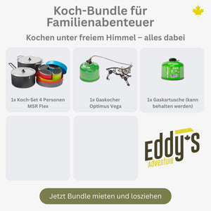 Koch - Bundle für Familienabenteuer inkl. Gas für 4 Personen Bundle mieten I Eddy's Adventure