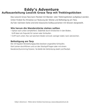 Lesovik Groza Tarp 300 x 300 cm - inkl. Abspannleinen (ohne Zeltheringe) Tarps/ Wings/ Shelter mieten I Eddy's Adventure