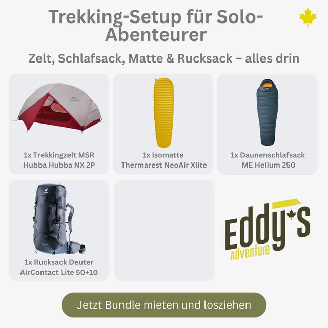 Trekking - Setup für Solo - Abenteurer Bundle mieten I Eddy's Adventure