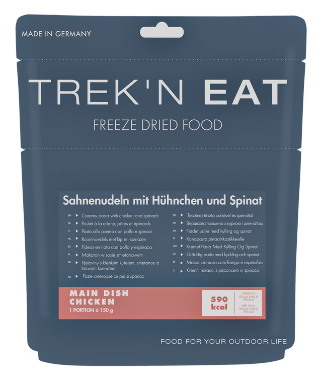 Trek'n Eat - Sahnenudeln mit Hühnchen und Spinat - Trekkingnahrung