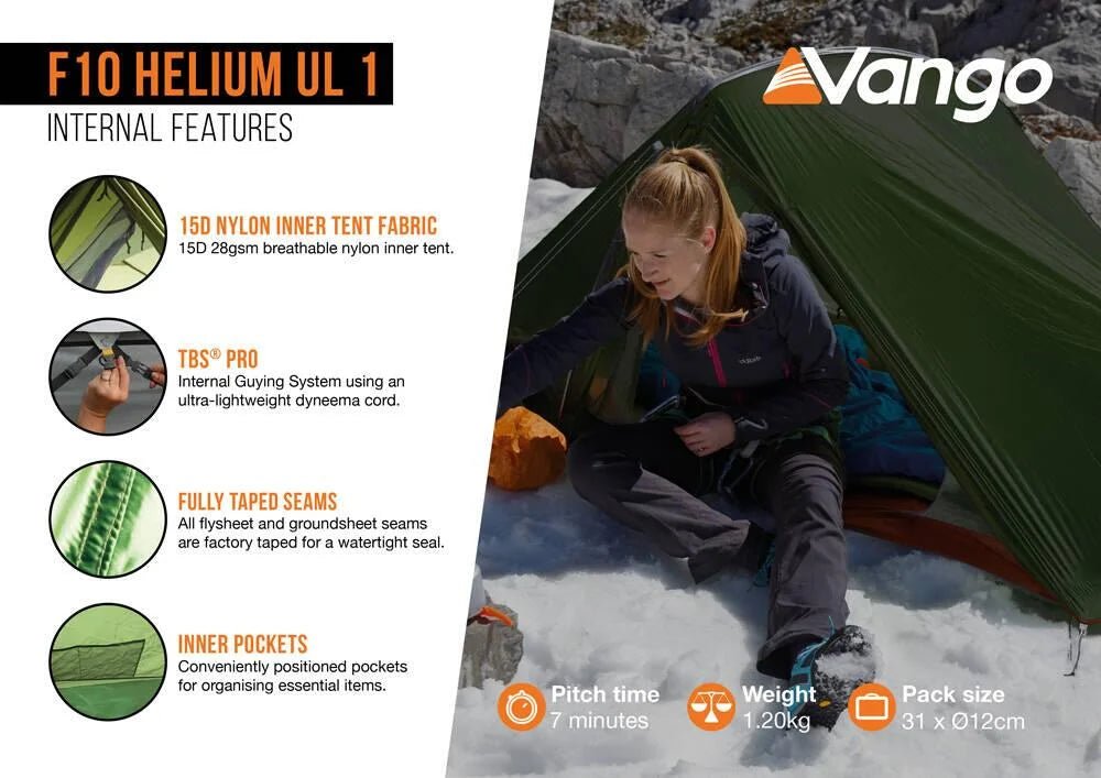 Vango F10 Helium UL 1 - ultraleichtes Bikepacking - /Trekkingzelt 1 Person