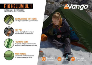Vango F10 Helium UL 1 - ultraleichtes Bikepacking - /Trekkingzelt 1 Person