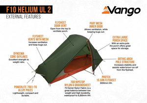 Vango F10 Helium UL 2 - ultraleichtes Bikepacking - /Trekkingzelt 2 Personen