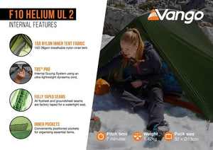 Vango F10 Helium UL 2 - ultraleichtes Bikepacking - /Trekkingzelt 2 Personen