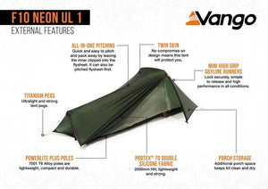 Vango F10 Neon UL 1 - ultraleichtes Zelt für Bikepacking, Fastpacking, Long Distance